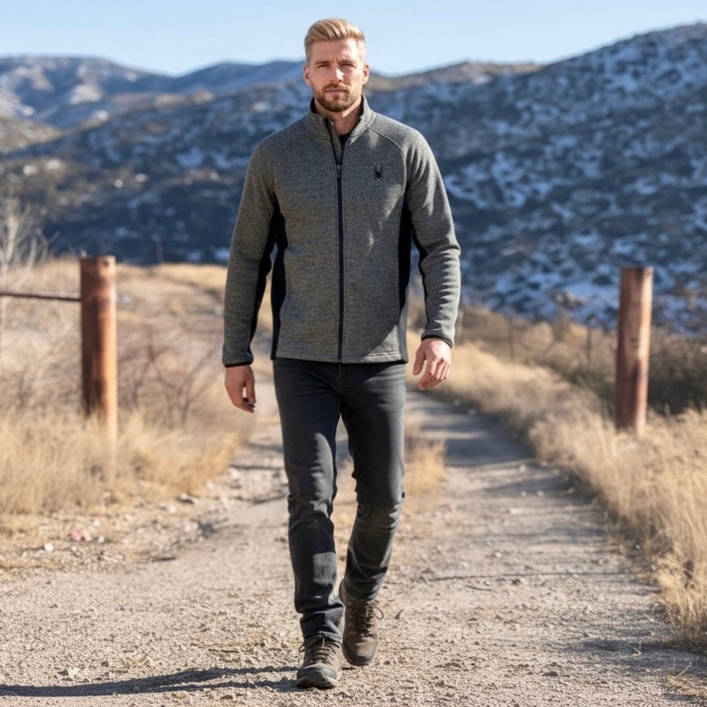 Spyder Men’s Large Full Zip Fleece Jacket Gray Black – Style 186402